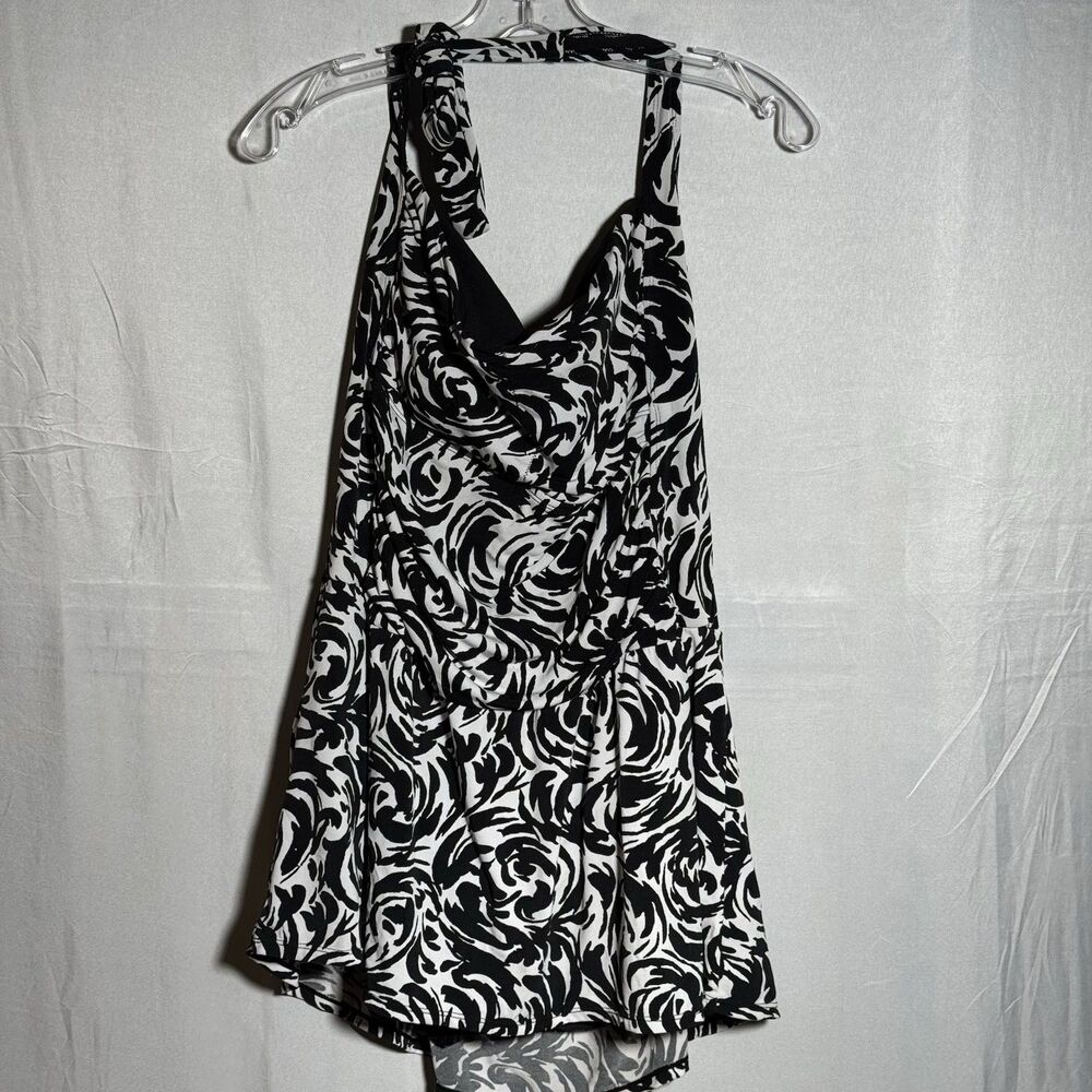 Catalina Swim Dress 3X 22W-24W Black White Floral Plus Size One Piece Skirt